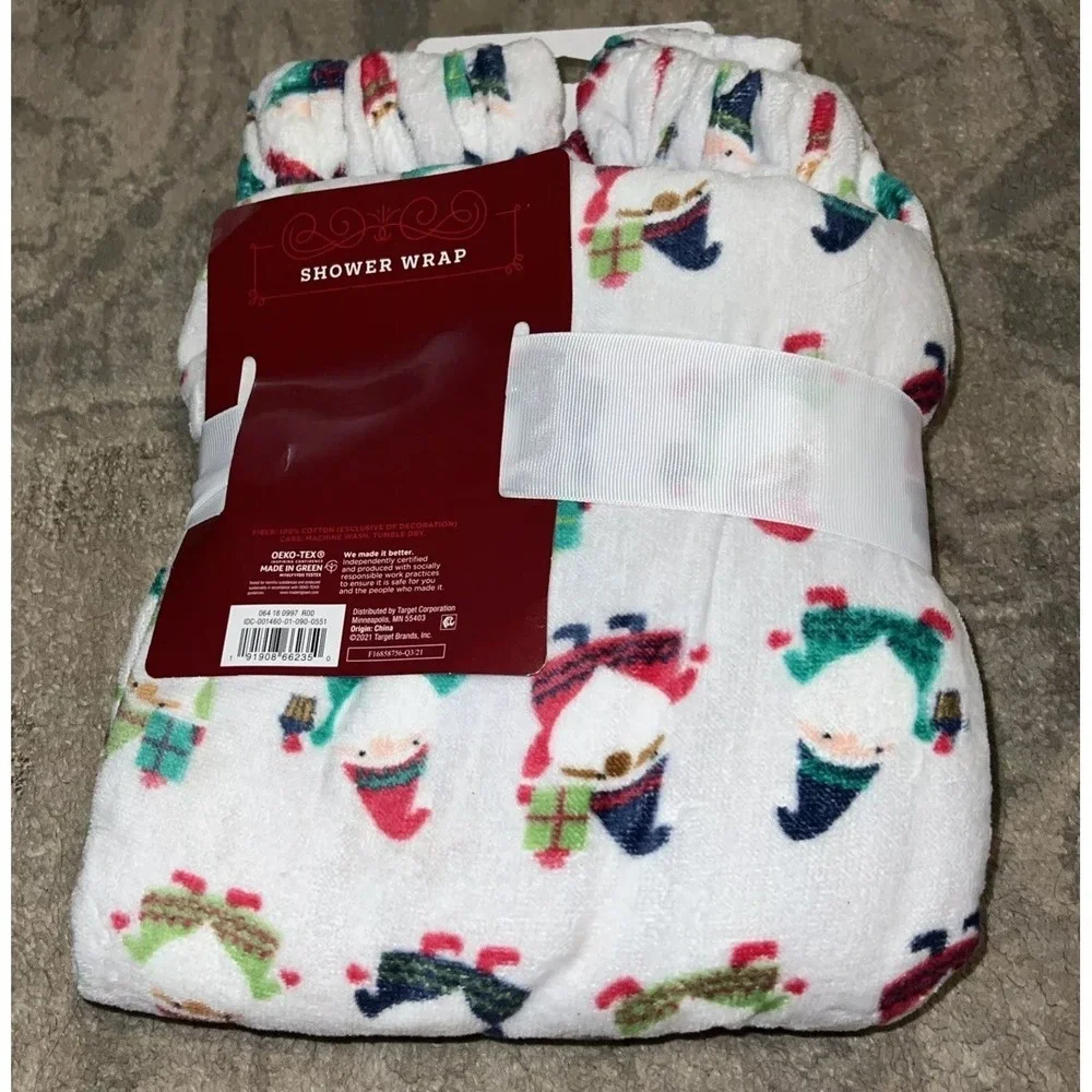 New Womens Wondershop Gnome Christmas Shower Wrap‎ Body Towel 31 X 39